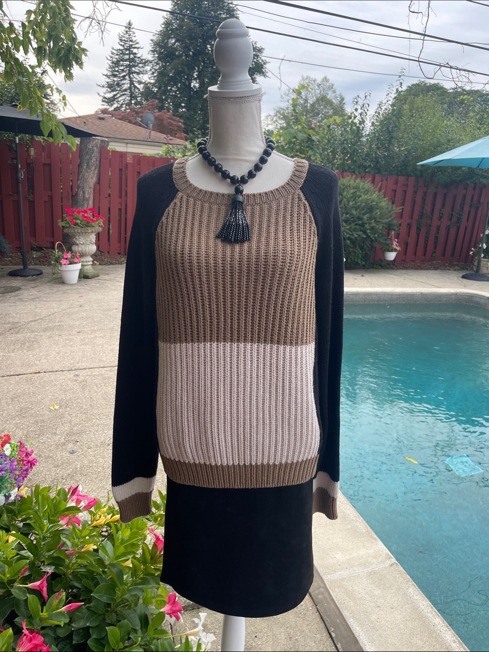Weekend MaxMara Colorblock Crewneck Sweater in Brown, Beige & Black